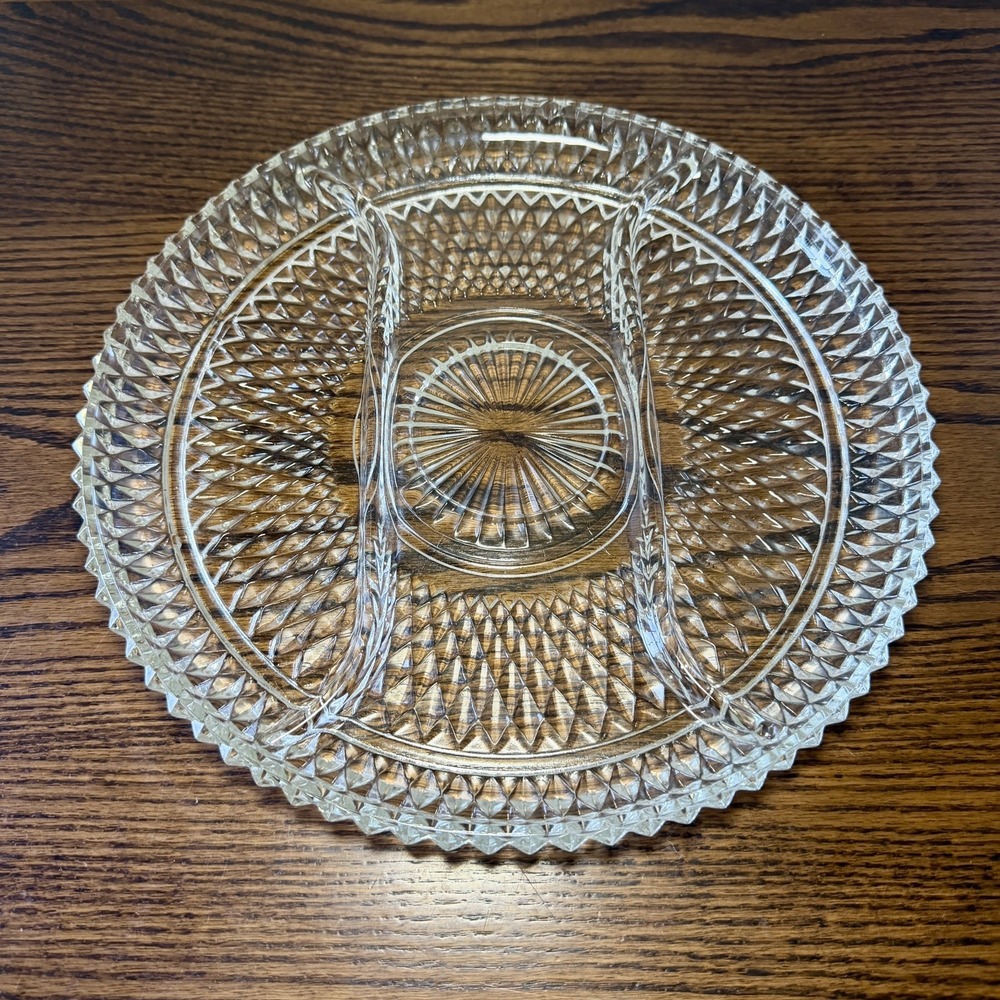 Vintage WEXFORD Style Relish Serving Tray Platter Plate 11" Indiana Glass